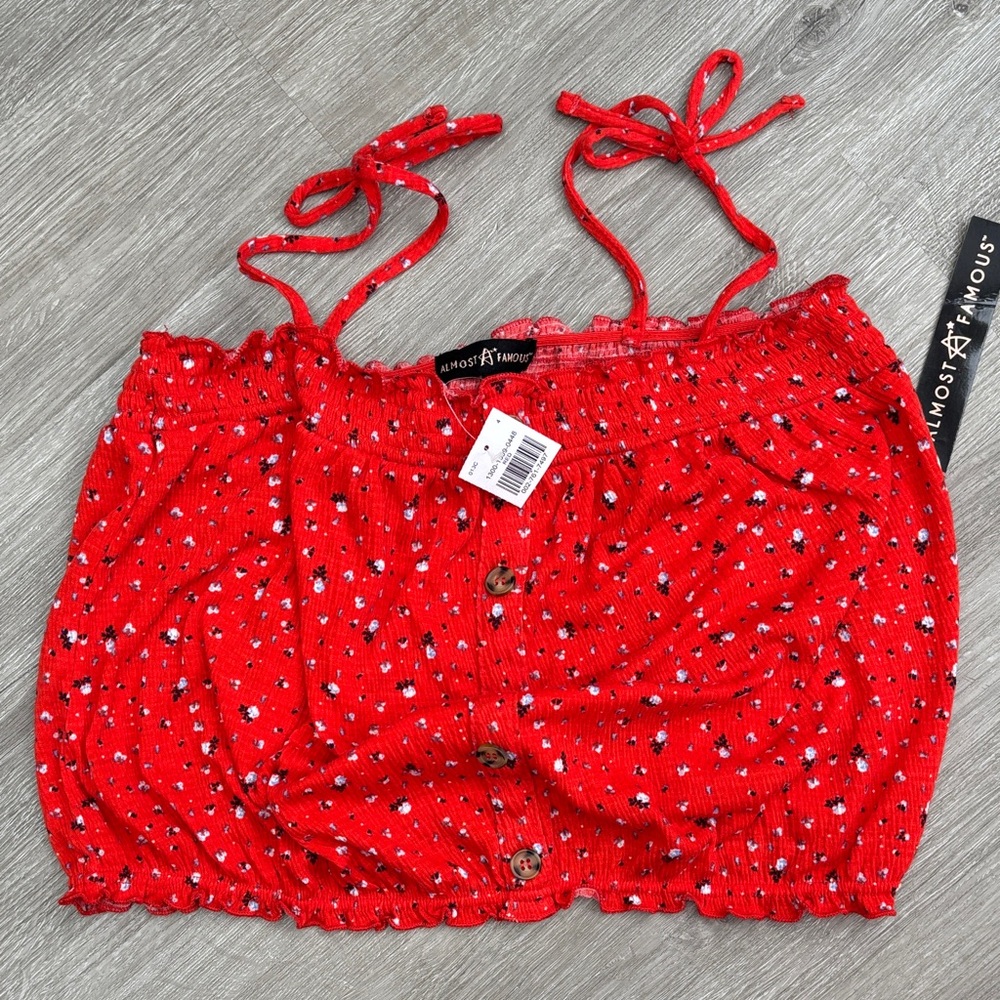 Almost Famous cottage core Red Floral Buttoned Crop Top
